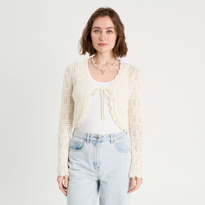gilet ajoure noue ecru femme Gilet ajouré noué ecru femme