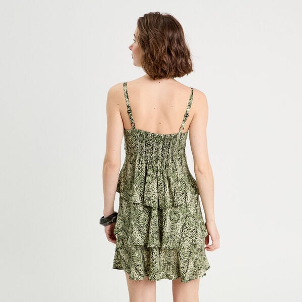 robe evasee volants vert kaki femme Robe évasée volants vert kaki femme