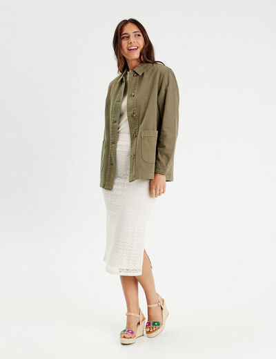 Jupe midi droite crochet ecru femme