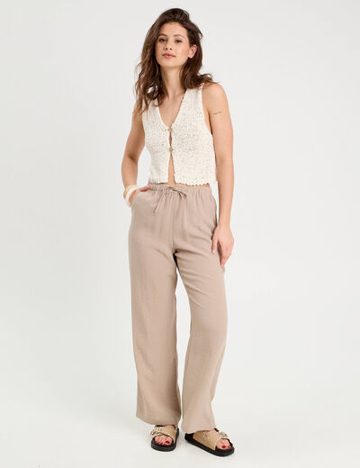 Gilet cropped sans manches ecru femme