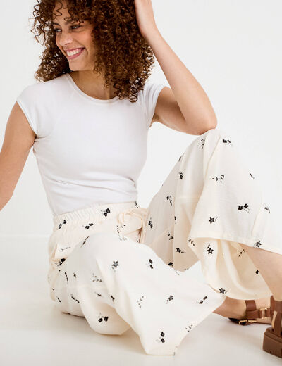 Pantalon bootcut brod&eacute; taille standard blanc femme