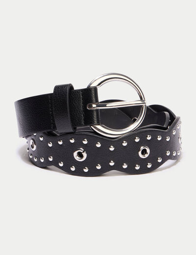 Ceinture large &agrave; d&eacute;tails clout&eacute;s noir femme