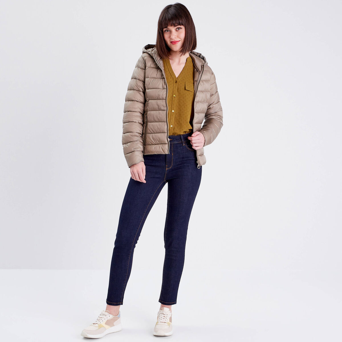 Chemise manches 3/4 vert olive femme