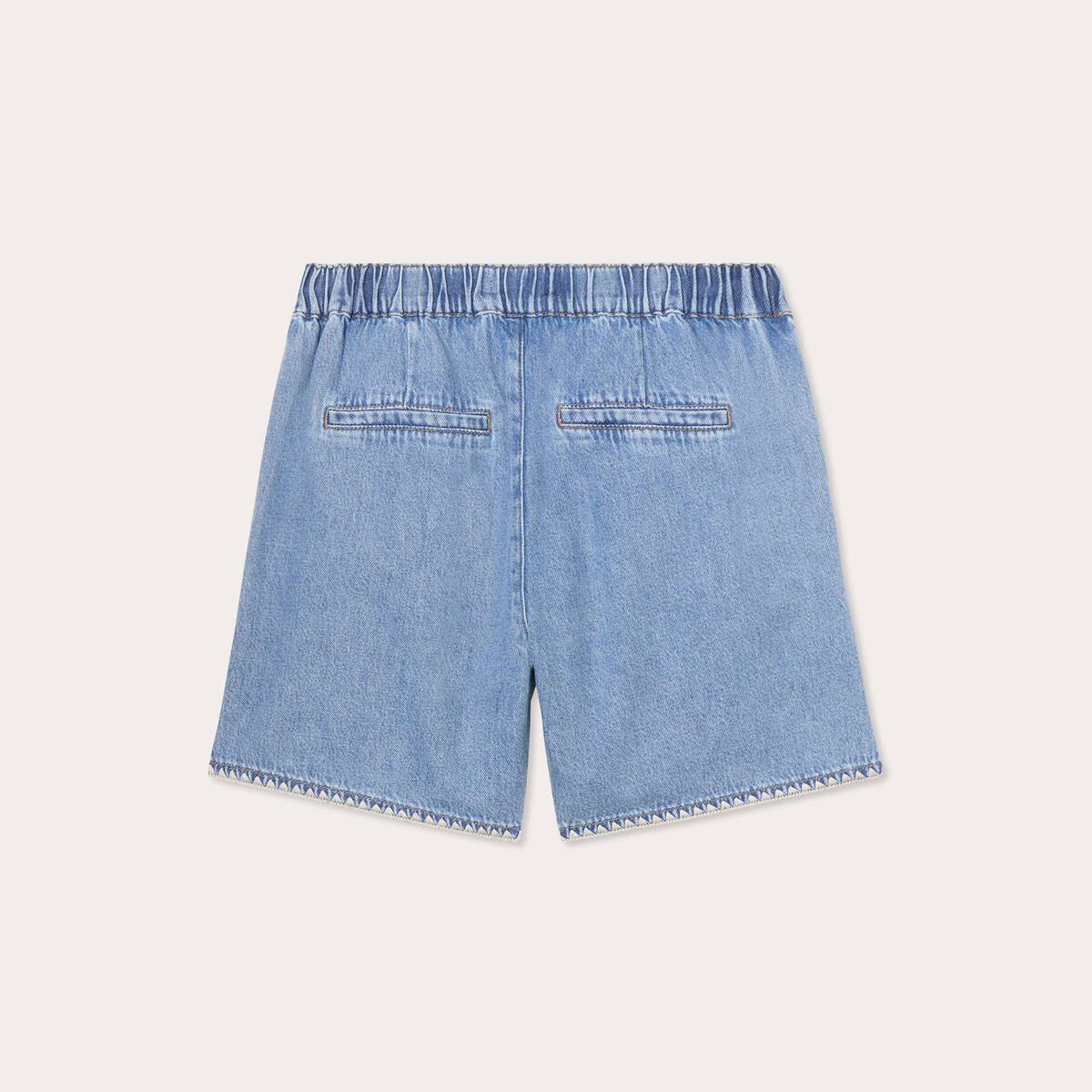 Short flare brodé en jean denim double stone femme