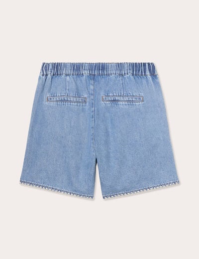 Short flare brodé en jean denim double stone femme
