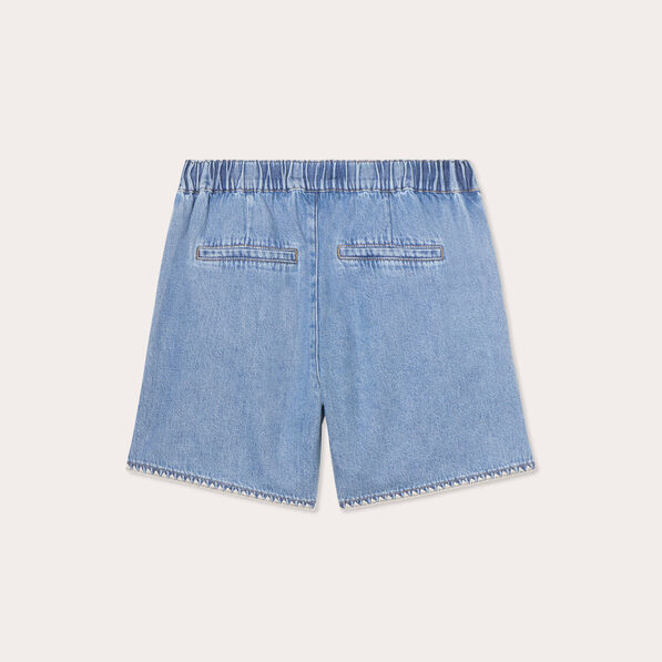 short flare brode en jean denim double stone femme Short flare brodé en jean denim double stone femme