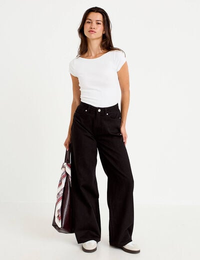 Jean wide leg taille haute Petite denim noir femme