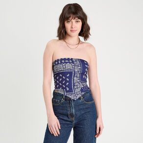 Crop top bandeau bleu marine femme