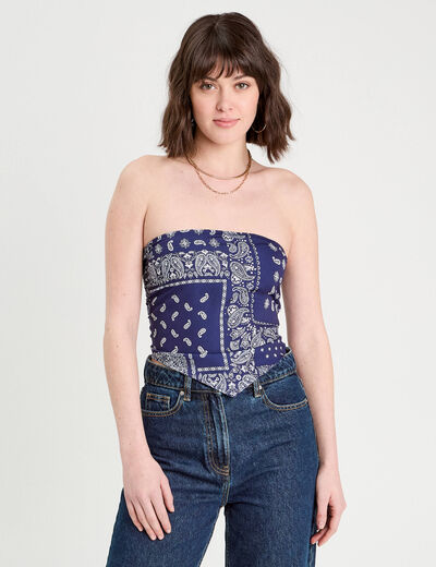 Crop top bandeau bleu marine femme