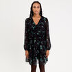Robe courte &eacute;vas&eacute;e col V manches longues noir femme