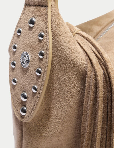 Sac port&eacute; &eacute;paule d&eacute;tails clout&eacute;s marron femme