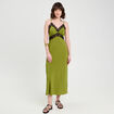 Robe longue ajustée dentelle vert foncé femme
