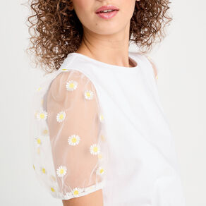 t shirt manches brodees blanc femme T-shirt manches brodées blanc femme