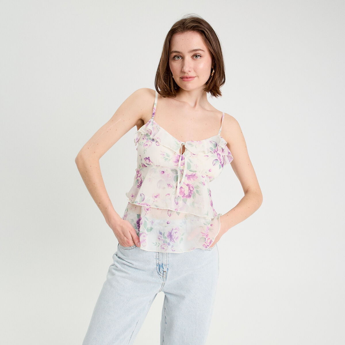 Caraco bretelles fines blanc femme