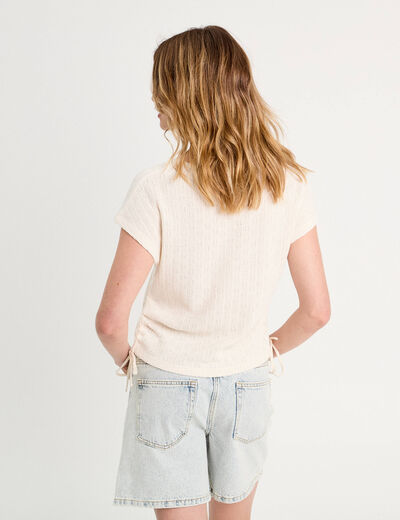 T-shirt ajouré détails cordons ecru femme