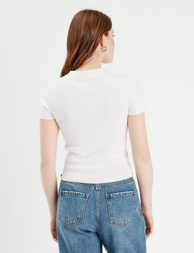 T-shirt manches courtes col polo blanc femme