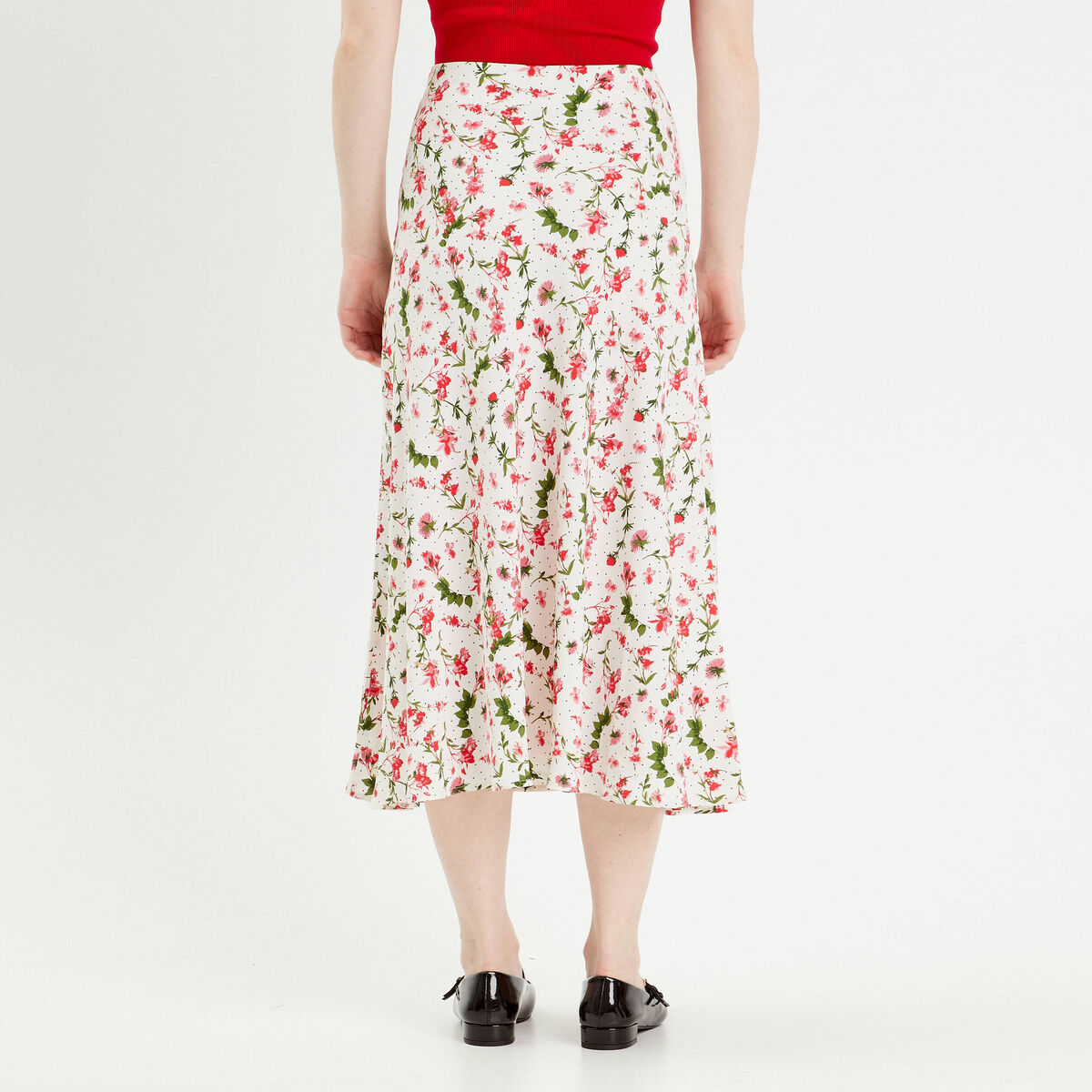 Jupe midi évasée fluide blanc femme