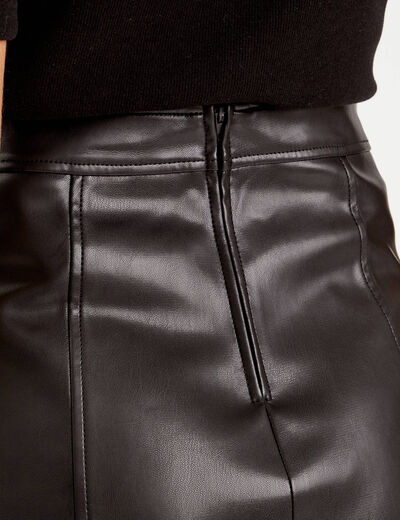 Jupe trapèze simili cuir noir femme