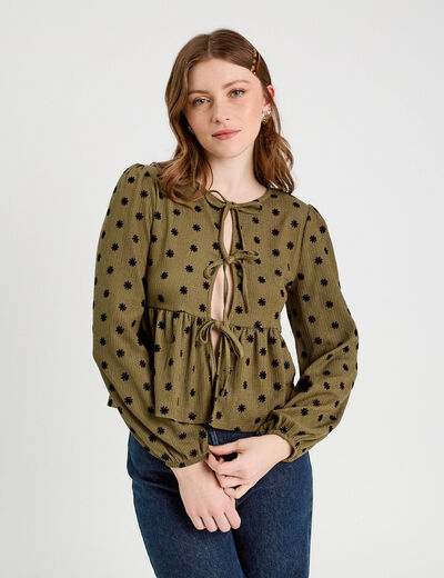 Blouse avec noeuds beige femme