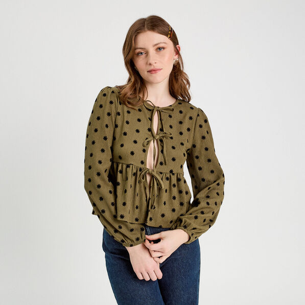 blouse avec noeuds beige femme Blouse avec noeuds beige femme