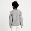 Pull oversize broderie col rond gris clair femme