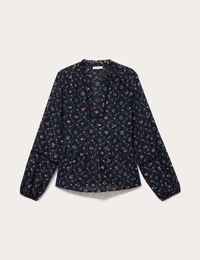 Chemise col v manches longues noir femme