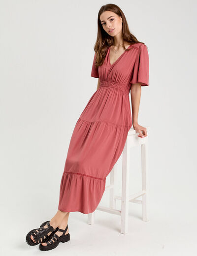 Robe longue évasée vieux rose femme