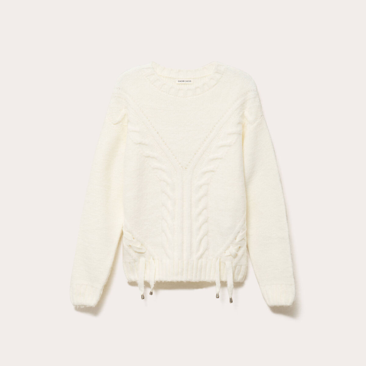 Pull &agrave; torsades ecru femme