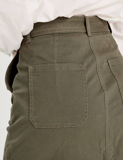 Jupe midi droite ceinturée vert kaki femme