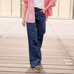 Jean wide leg taille haute brod&eacute; bleu fonc&eacute; femme