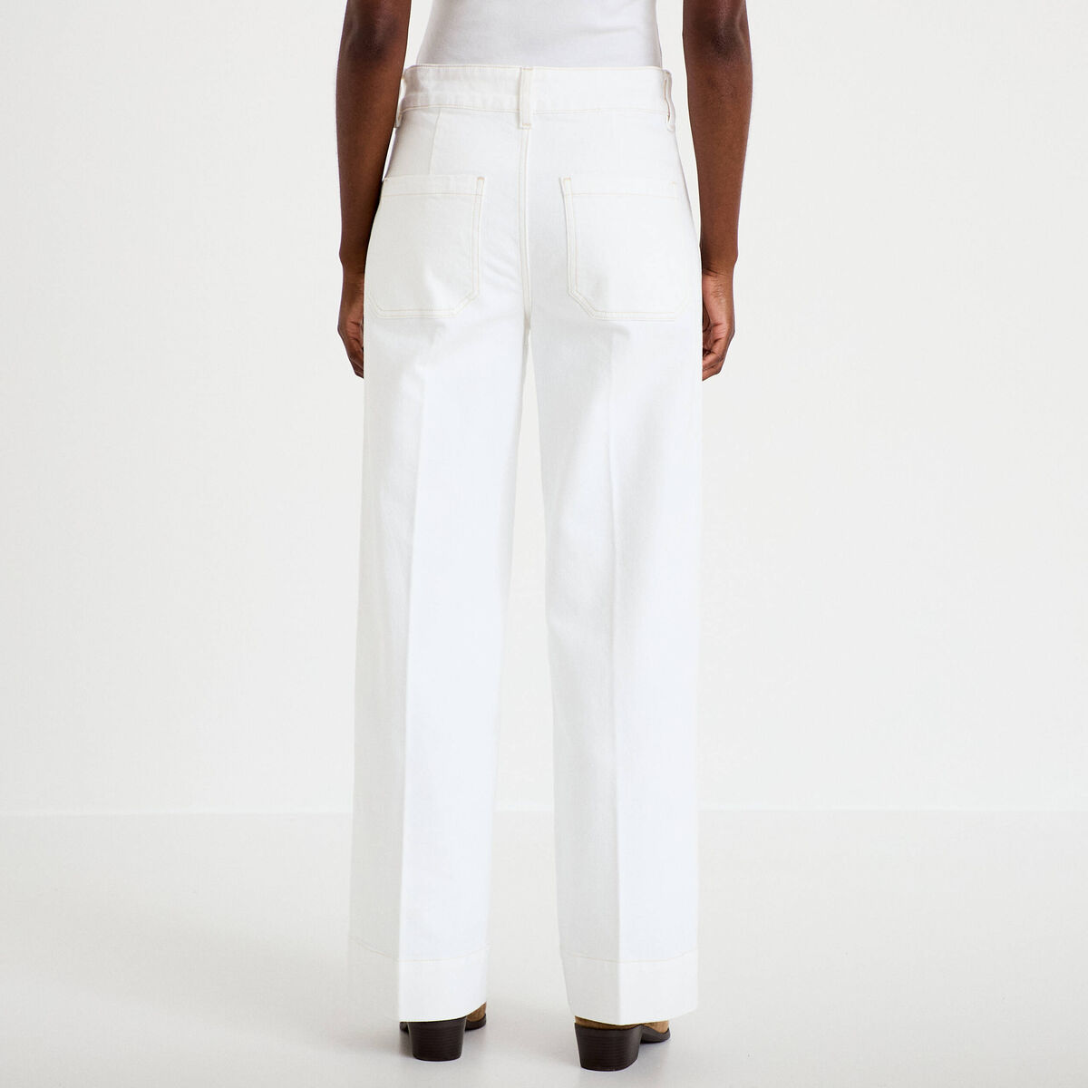 Jean wide leg taille haute denim blanc femme