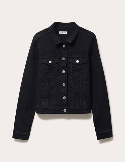 Veste droite boutonnée en jean noir femme