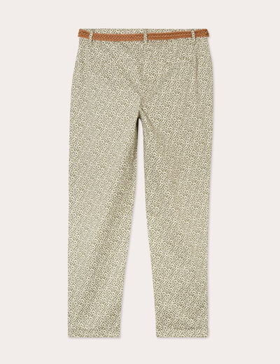 Pantalon chino slim 7/8ème vert olive femme