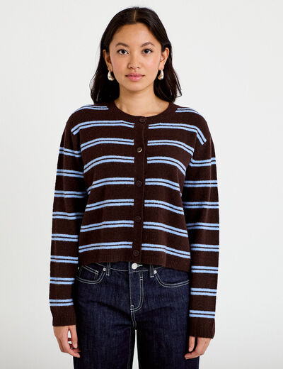 Gilet manches longues marron fonc&eacute; femme