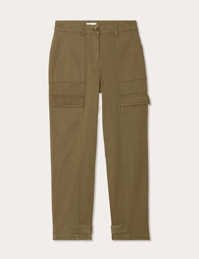 Pantalon cargo bas resserré vert foncé femme