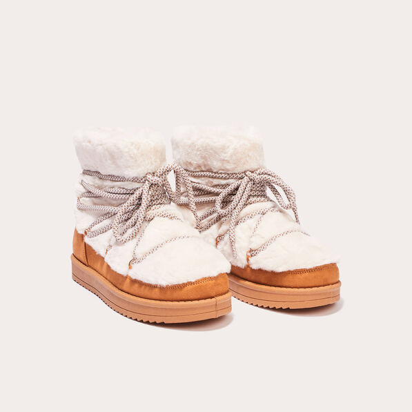 bottines fausse fourrure a lacets camel femme Bottines fausse fourrure à lacets camel femme