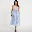 Robe longue &eacute;vas&eacute;e &agrave; fines bretelles blanc femme