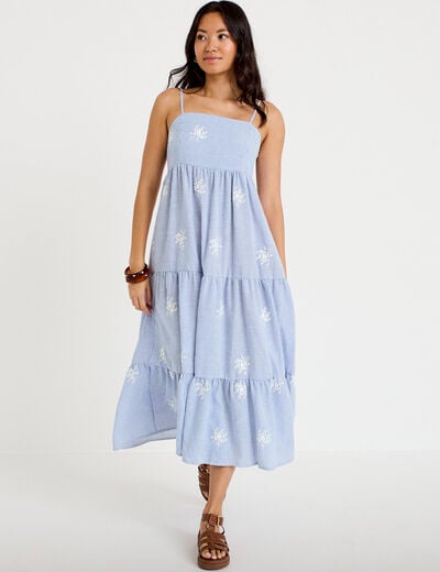 Robe longue &eacute;vas&eacute;e &agrave; fines bretelles blanc femme