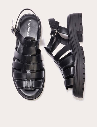Sandales crantées noir femme