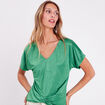 T-shirt manches courtes satiné vert femme