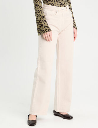 Jeans wide leg taille haute ecru femme