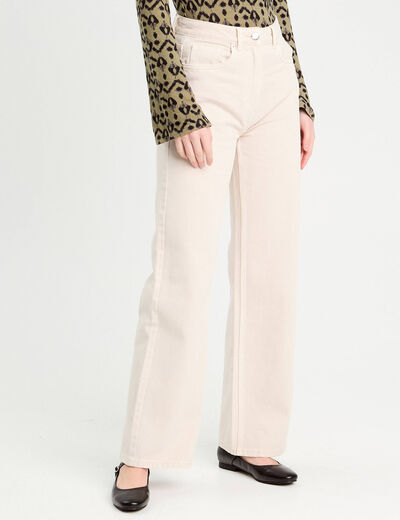 Jeans wide leg taille haute ecru femme