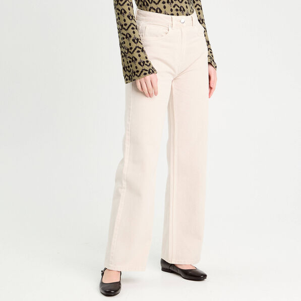 Jeans wide leg taille haute ecru femme