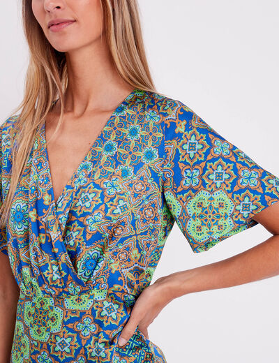 Robe droite drap&eacute;e satin bleu roi femme