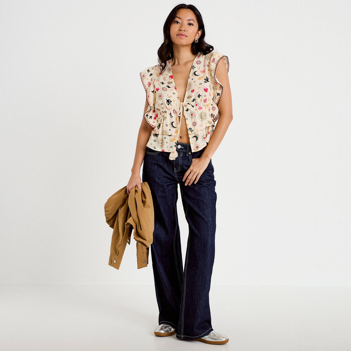 Blouse droite sans manches blanc femme