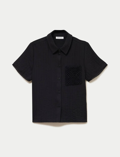 Chemise col classique manches courtes noir femme