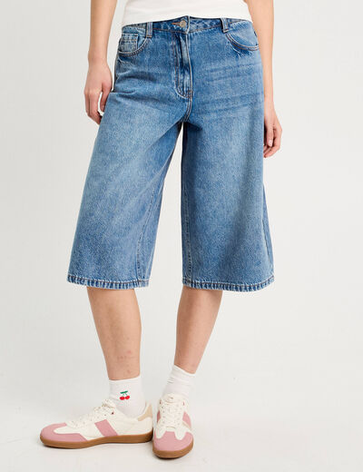 Bermuda large en jean denim double stone femme