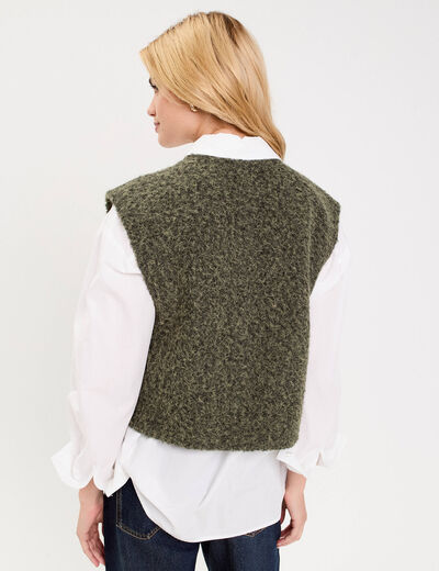 Gilet sans manches col rond vert kaki femme