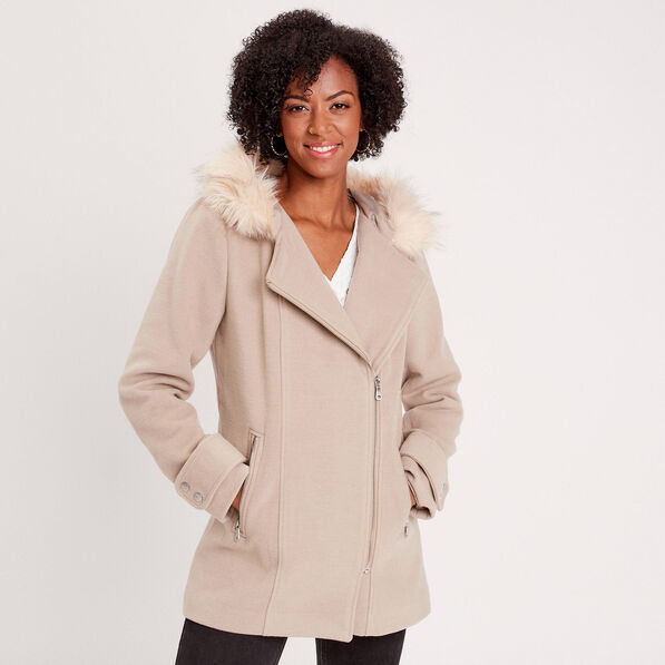 Manteau droit avec capuche beige femme