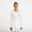 Gilet ajust&eacute; col rond manches longues ecru femme
